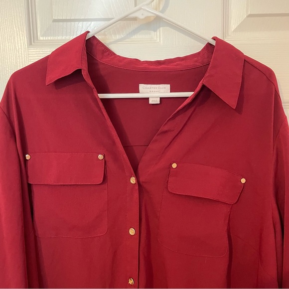 Maroon Button Down Blouse with Gold Button Detail - Picture 2 of 7